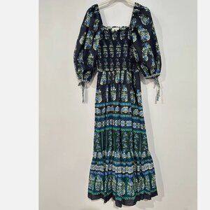 Cara Cara Jazzy Smocked Maxi Dress Square Neck Short Sleeves Tiered Floral